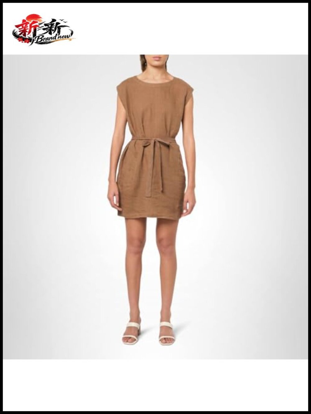 Linen Sleeveless Crew Neck Button Dress